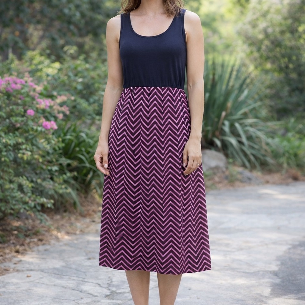 B Famous Navy and Pink Chevron Maxi Dress XL